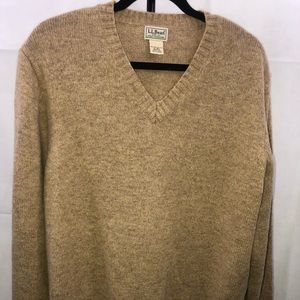Mens Tan L.L. BEAN 100% Wool V Neck Sweater XL